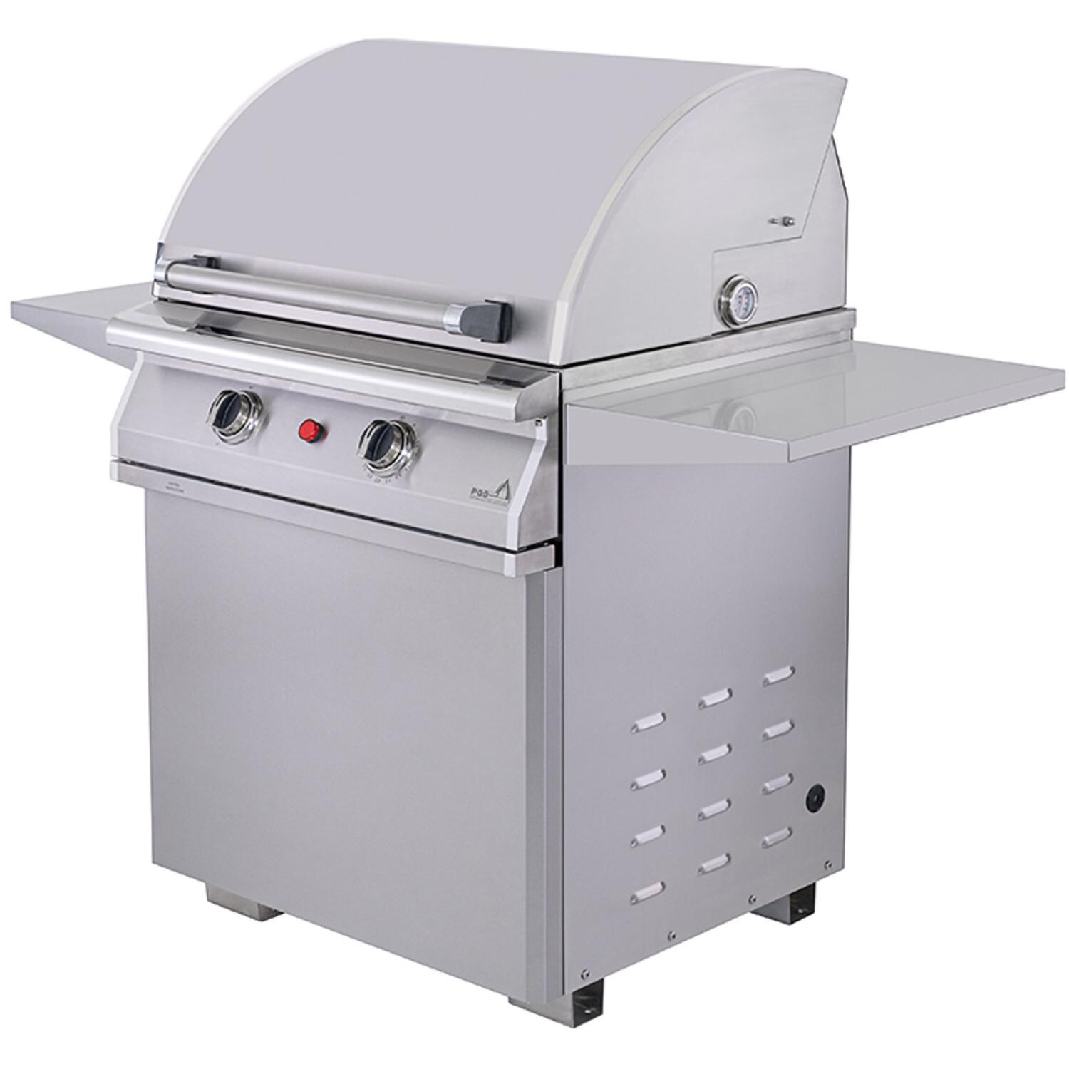PGS E27T Commercial T-Series 30 Inch Electric Grill On Pedestal w/ Timer - Lid Closed Right Angle - White Background thumbnail