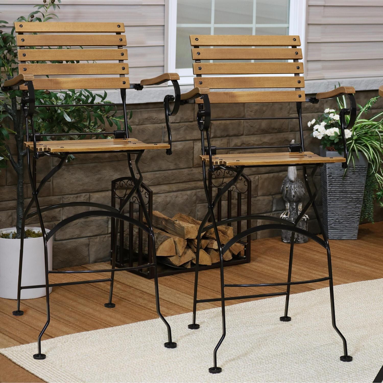 Ultimate Patio Deluxe European 4-Piece Chestnut Folding Bistro Bar Chair Set - Lifstyle View thumbnail