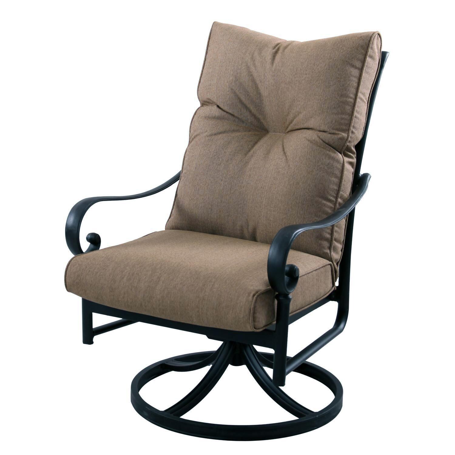 Santa Anita 7 Pc Cast Aluminum Patio Dining Set w/ 72 X 42-in Rectangular Table & Heather Beige Sunbrella Cushions By Darlee - Swivel Rocker Dining Chair w/ Heather Beige Cushions - White Background thumbnail