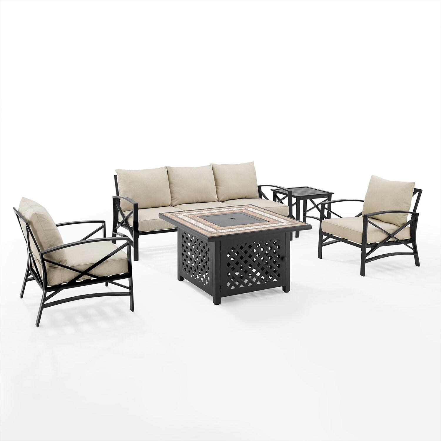 Ultimate Patio UP-82267BZ-OL 5Pc Outdoor Sofa Set W/ Fire Table in Oatmeal - Display - White Background thumbnail