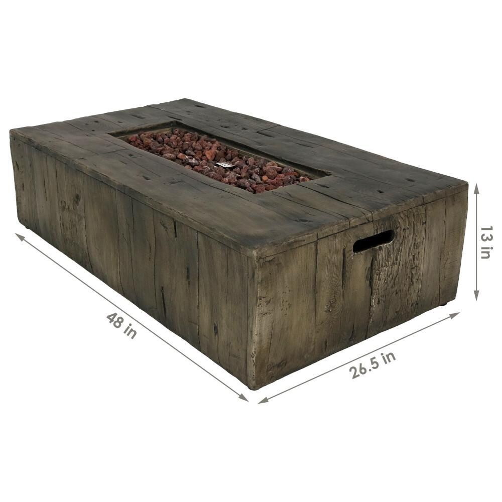 Ultimate Patio 48-Inch Rectangular Rustic Faux Wood Propane Gas Fire Pit Table - Dimensions thumbnail