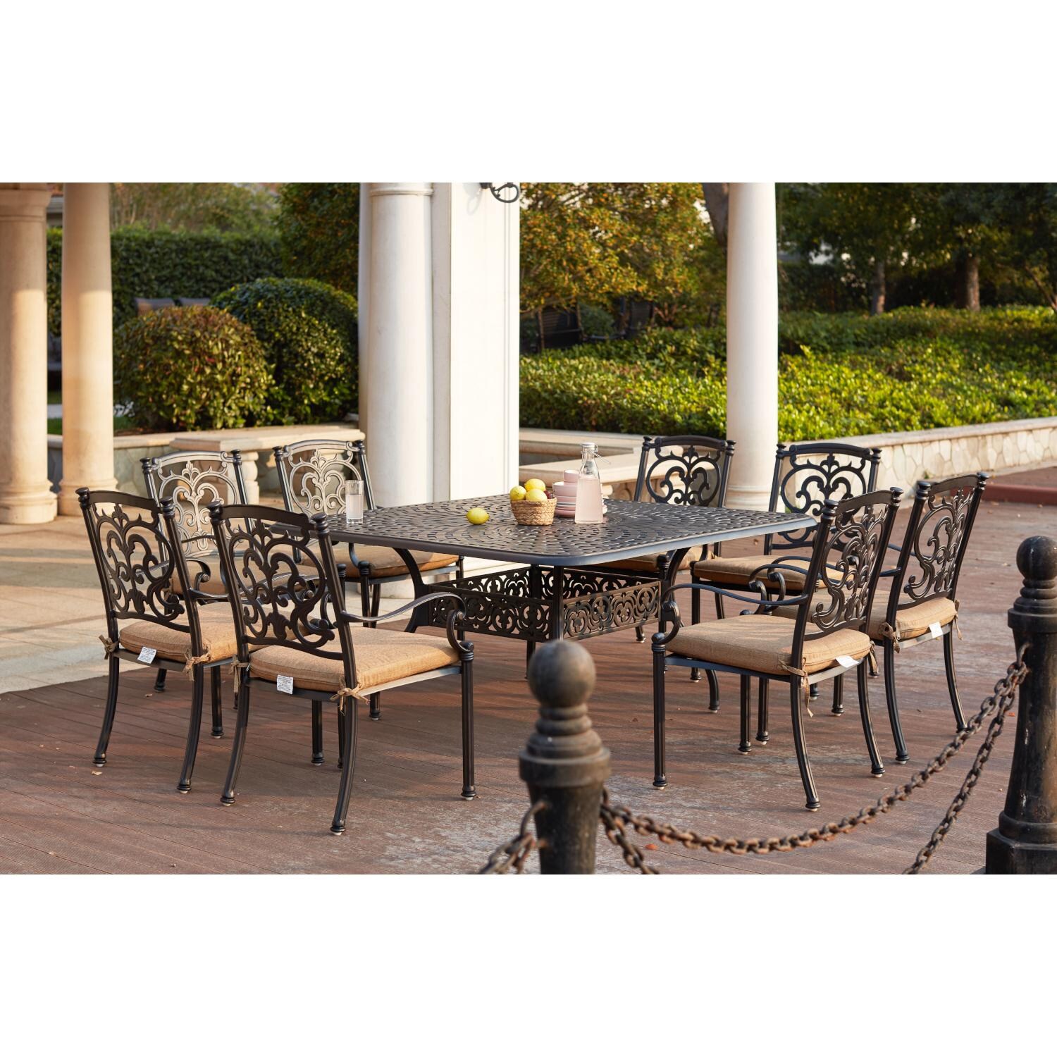 Darlee Santa Barbara 9 Piece Cast Aluminum Patio Dining Set W/ Square Table - Antique Bronze thumbnail