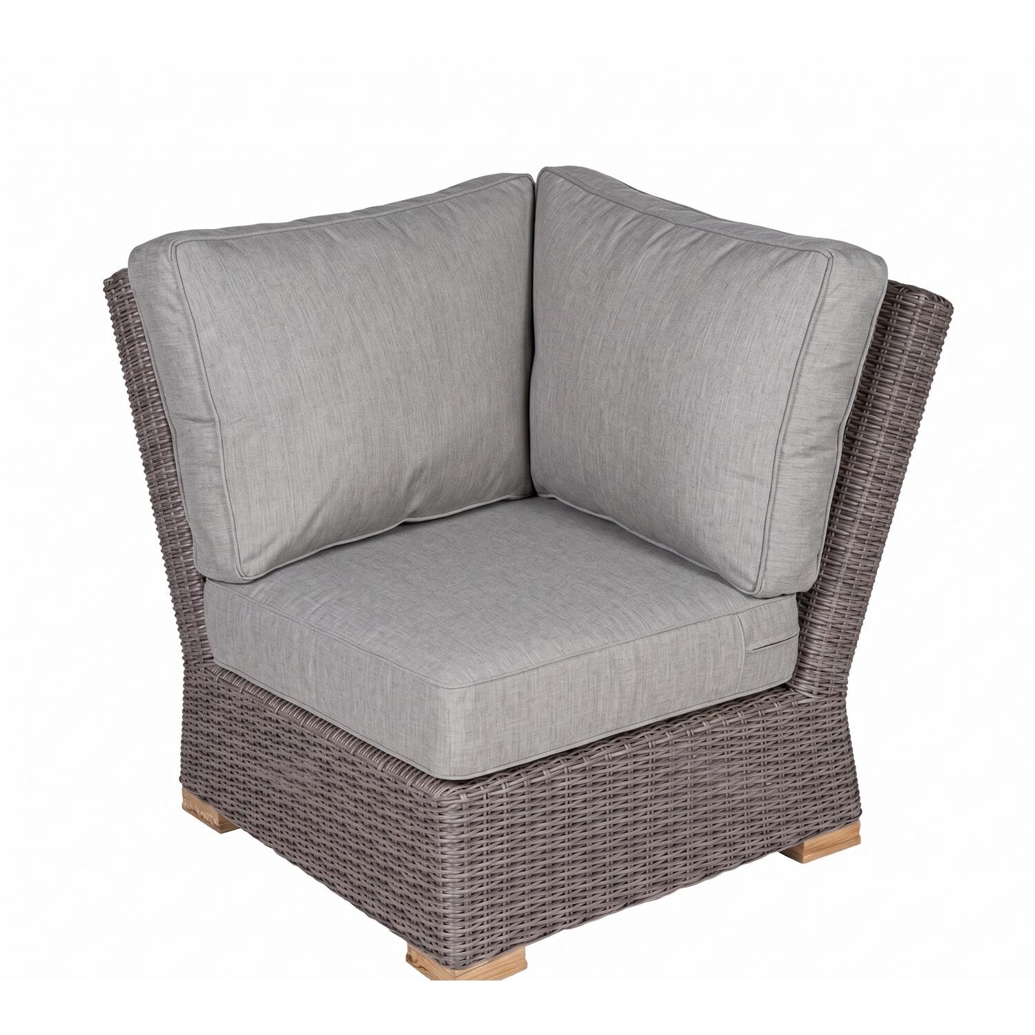 Royal Teak Collection SBCOG Sanibel Wicker Sectional Corner Chair w/ Sunbrella Cushions in Canvas Granite - Chair w/ Cushions - White Background thumbnail