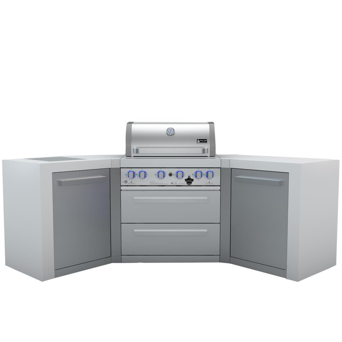 Mont Alpi - MAi400-D45 - Deluxe 45 Degree Gas Island Grill W/ Infrared Side Burner & Rotisserie Kit - White Background thumbnail