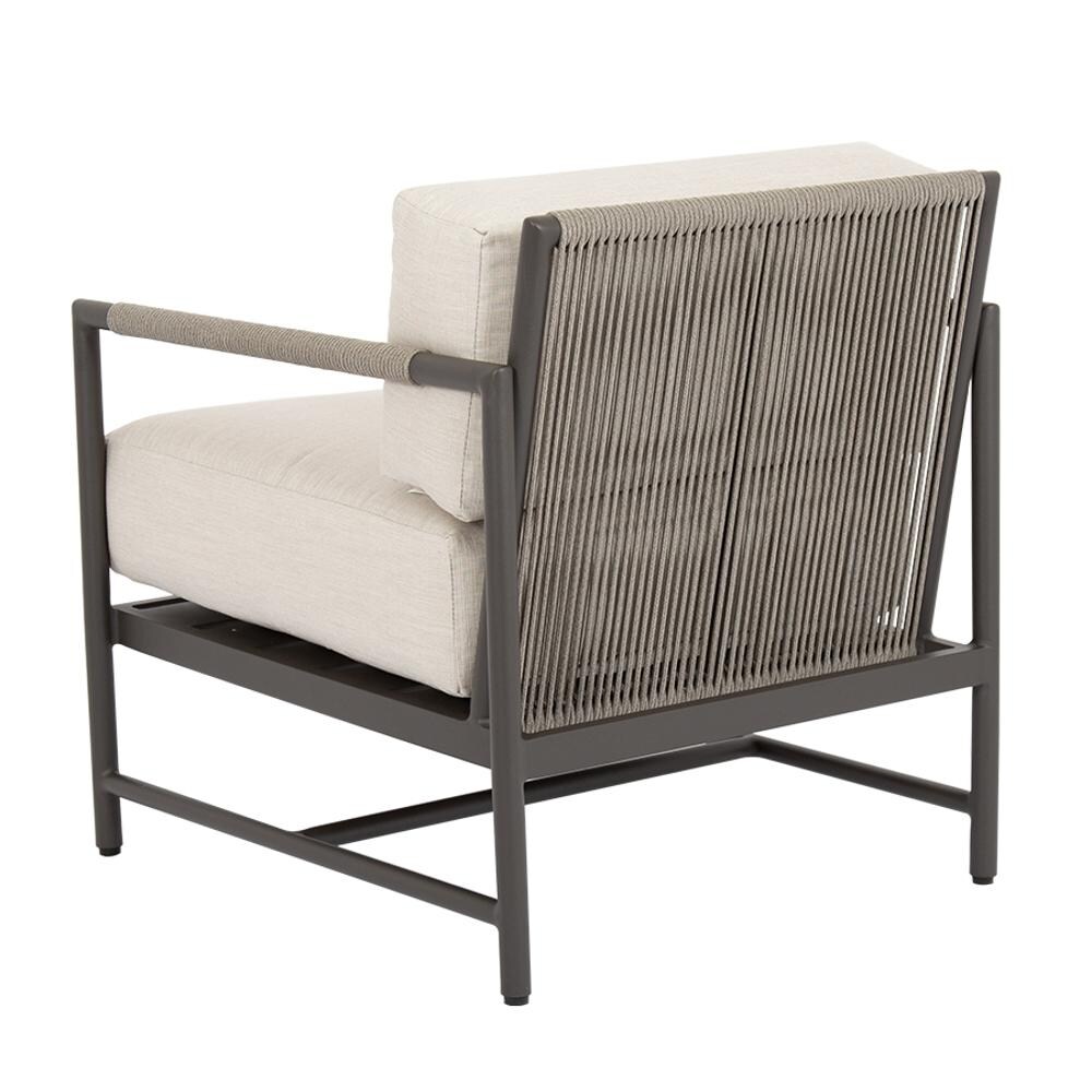 Sunset West - Pietra 3 Piece Rope & Aluminum Patio Conversation Set W/ End Table & Sunbrella Echo Ash Cushions - Club Chair Rear View thumbnail