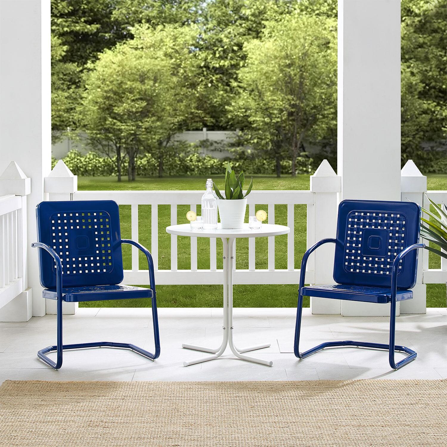 Ultimate Patio Westcove 3Pc Retro Outdoor Bistro Set in Navy Blue