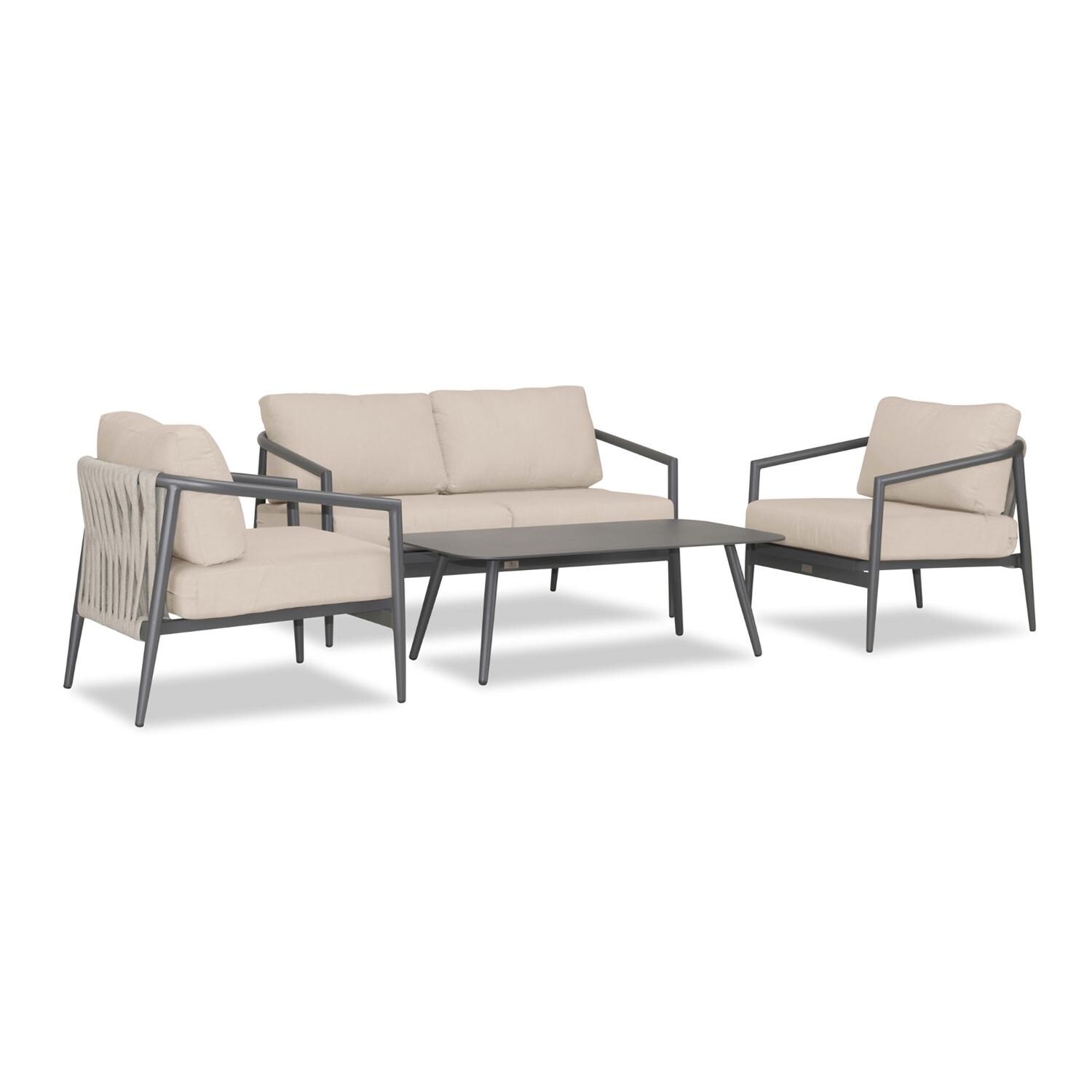 Lakeview Midnight Cove 4 Pc Aluminum Loveseat Seating Set in Slate/Pebble Gray/Canvas Flax - Angled - White Background thumbnail