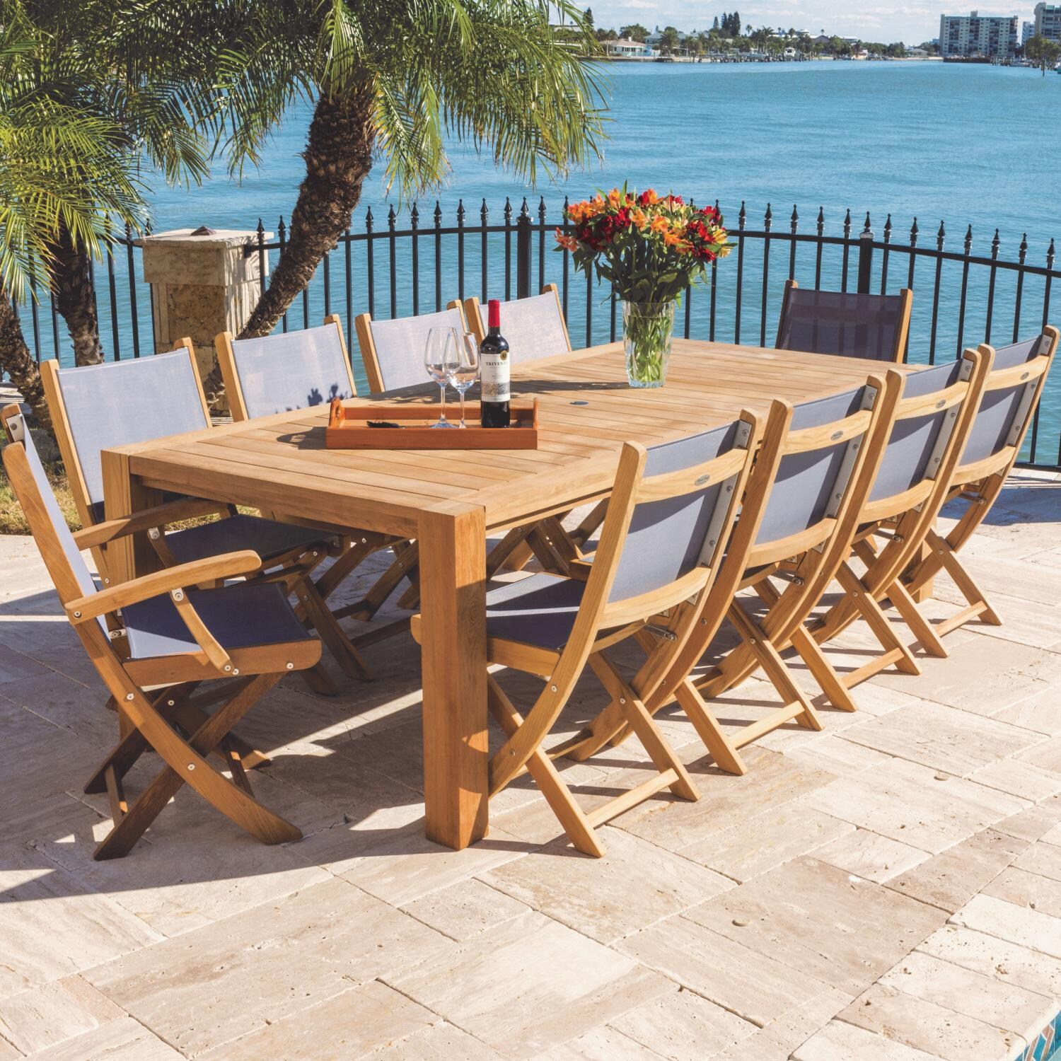 Royal Teak Collection 11 Piece SailMate Teak Patio Dining Set With 94 X 44 Inch Rectangular Table - Gray Sling thumbnail