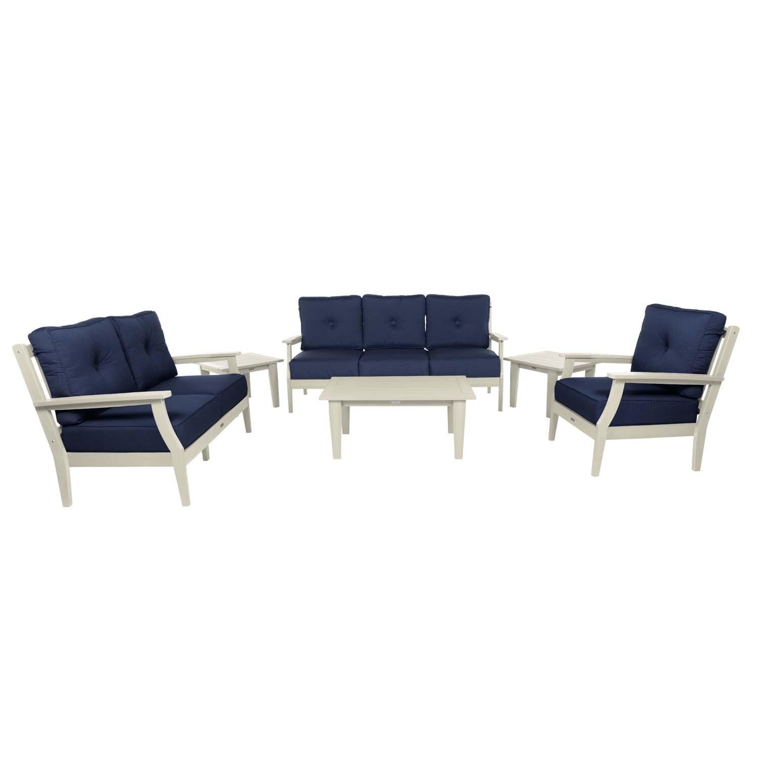 Blushing Bay 6 Pc Recycled Plastic Grand Seating Set in Spectrum Indigo/Whitewash by Lakeview Outdoor Designs - Front View - White Background thumbnail