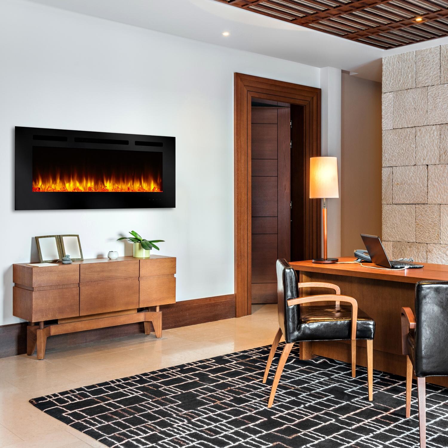 SimpliFire Allusion 48-Inch Wall Mount Electric Fireplace - Orange Flames - Red Lights - Office Lifestyle thumbnail