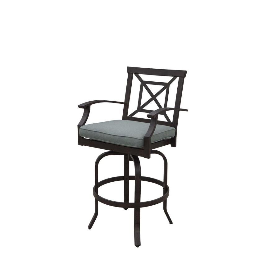 Atlantis Aluminum Swivel Bar Stool Set of 4 w/ Spa Cushions in Walnut By Darlee - Angled View - White Background thumbnail