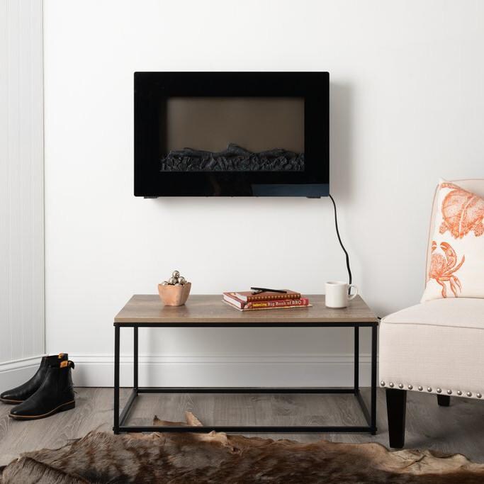 Fire Sense 31-Inch Wall Mount Electric Fireplace - Black - 60757 - Lifestyle with Logs - Fireplace Off thumbnail