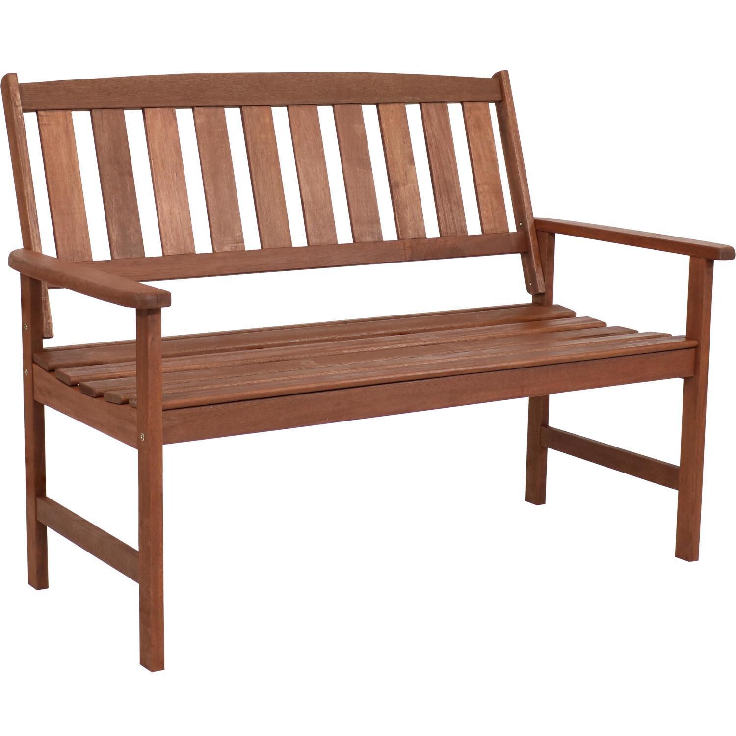 Ultimate Patio 49-Inch Meranti Wood 2-Seat Bench W/ Teak Oil Finish - Angled View thumbnail