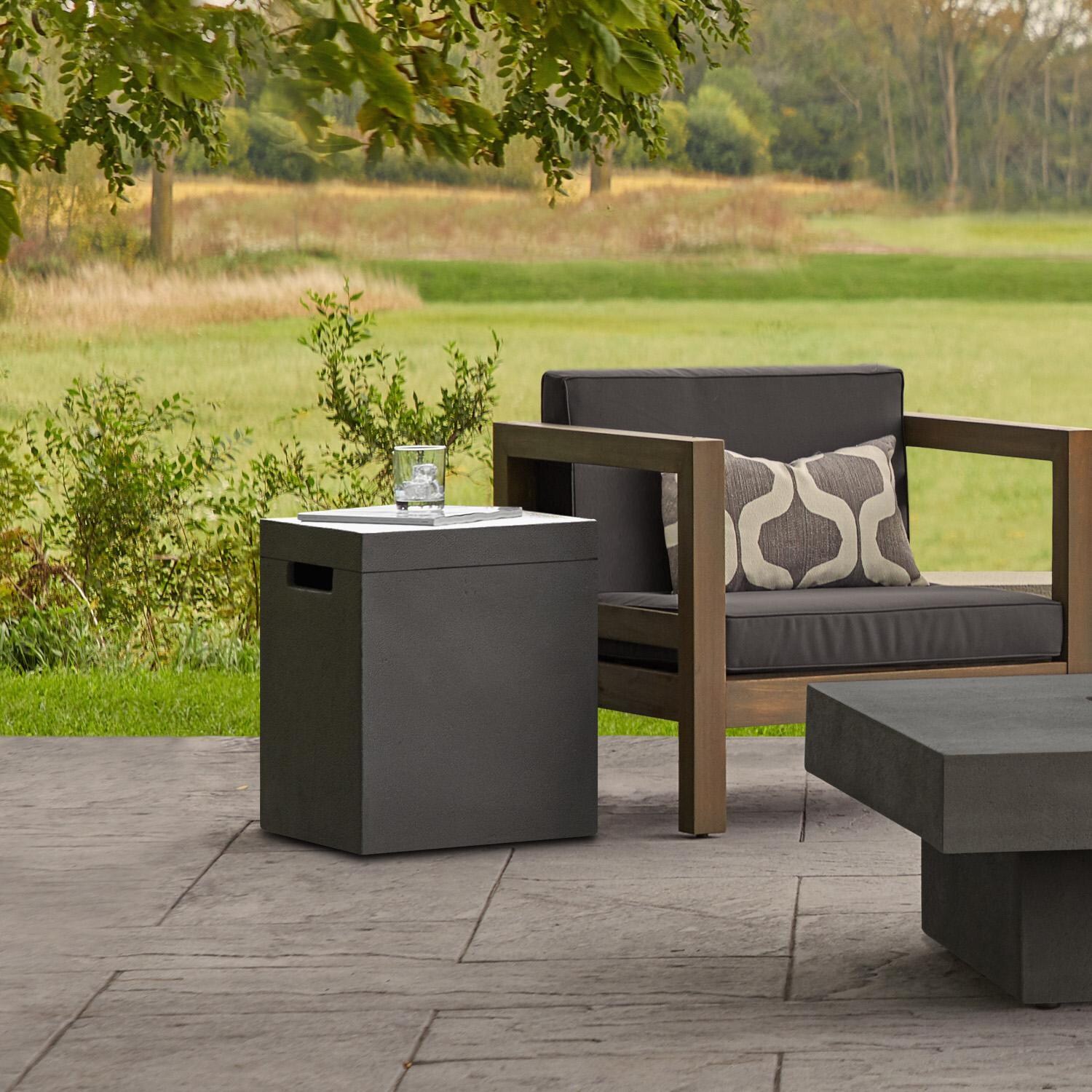 BBQGuys Signature 3707-CBN Hickory Bay Propane Tank Cover - Carbon - Lifestyle thumbnail