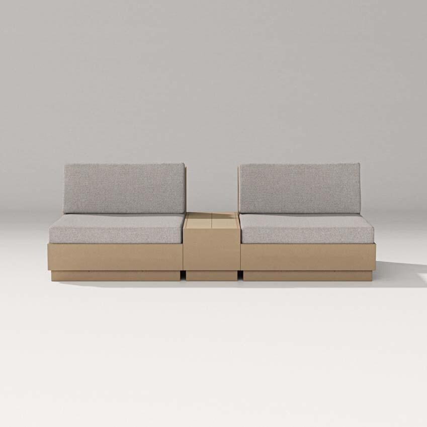 Elevate 3 Pc Recycled Plastic Club Chair Seating Set in Vintage Sahara /Weathered Tweed By PW Designer Series