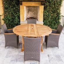 Helena 5 Piece Wicker Patio Dining Set W/ 60 Inch Round Drop Leaf Table By Royal Teak Collection - Gray Wicker
