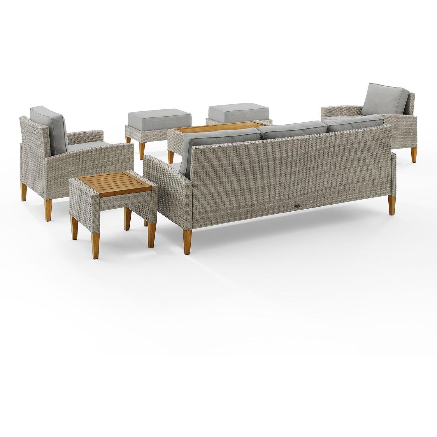 Ultimate Patio UP-92431GY-AC 7Pc Wicker Outdoor Sofa Patio Furniture Set in Acorn - Rear - White Background thumbnail