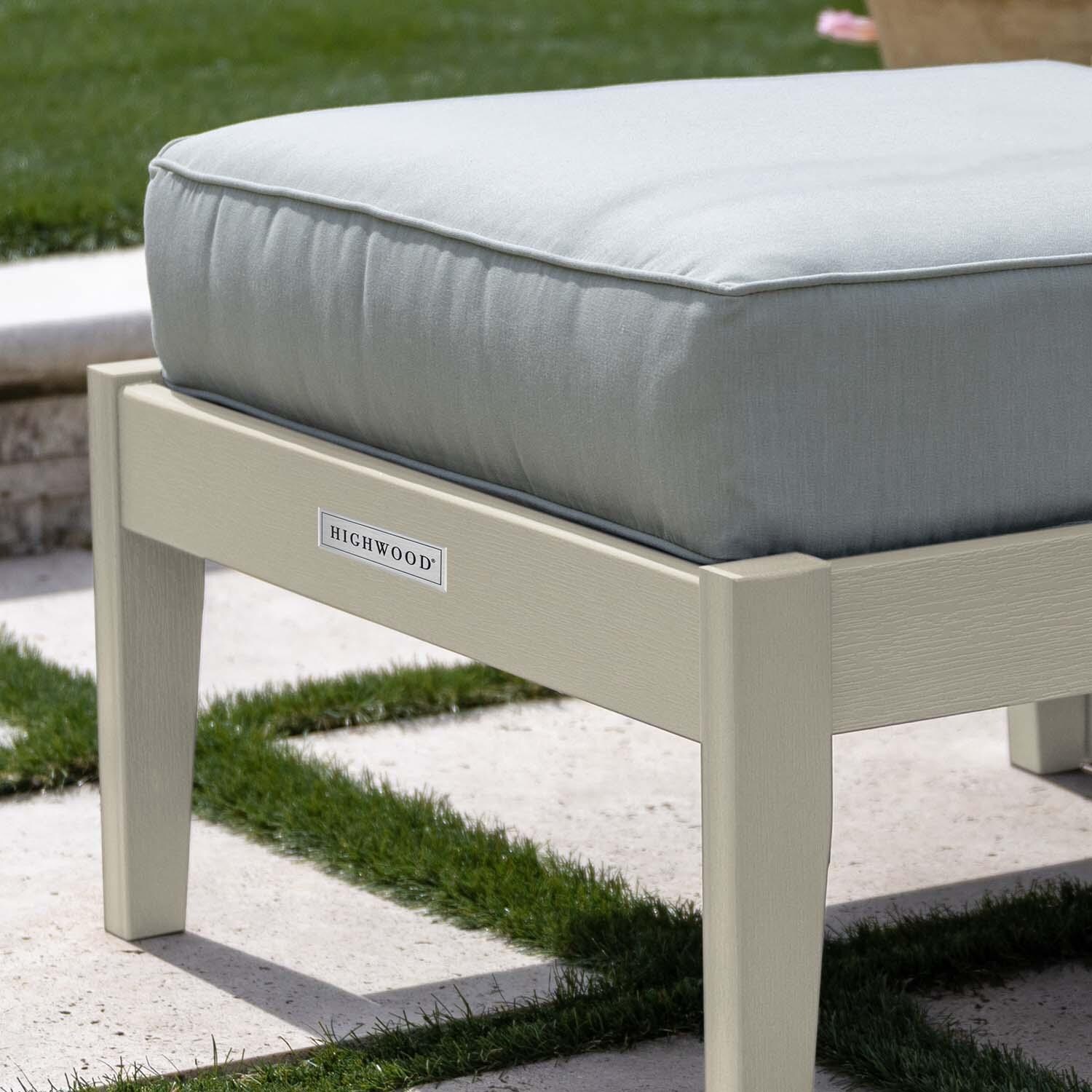 Blushing Bay Recycled Plastic Ottoman in Canvas Seasalt/Whitewash by Lakeview Outdoor Designs - Close Up - Lifestyle thumbnail