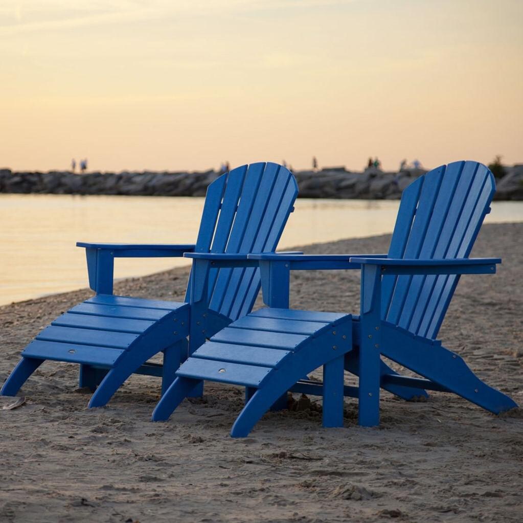 POLYWOOD South Beach 4 Piece Patio Adirondack Set - Pacific Blue thumbnail