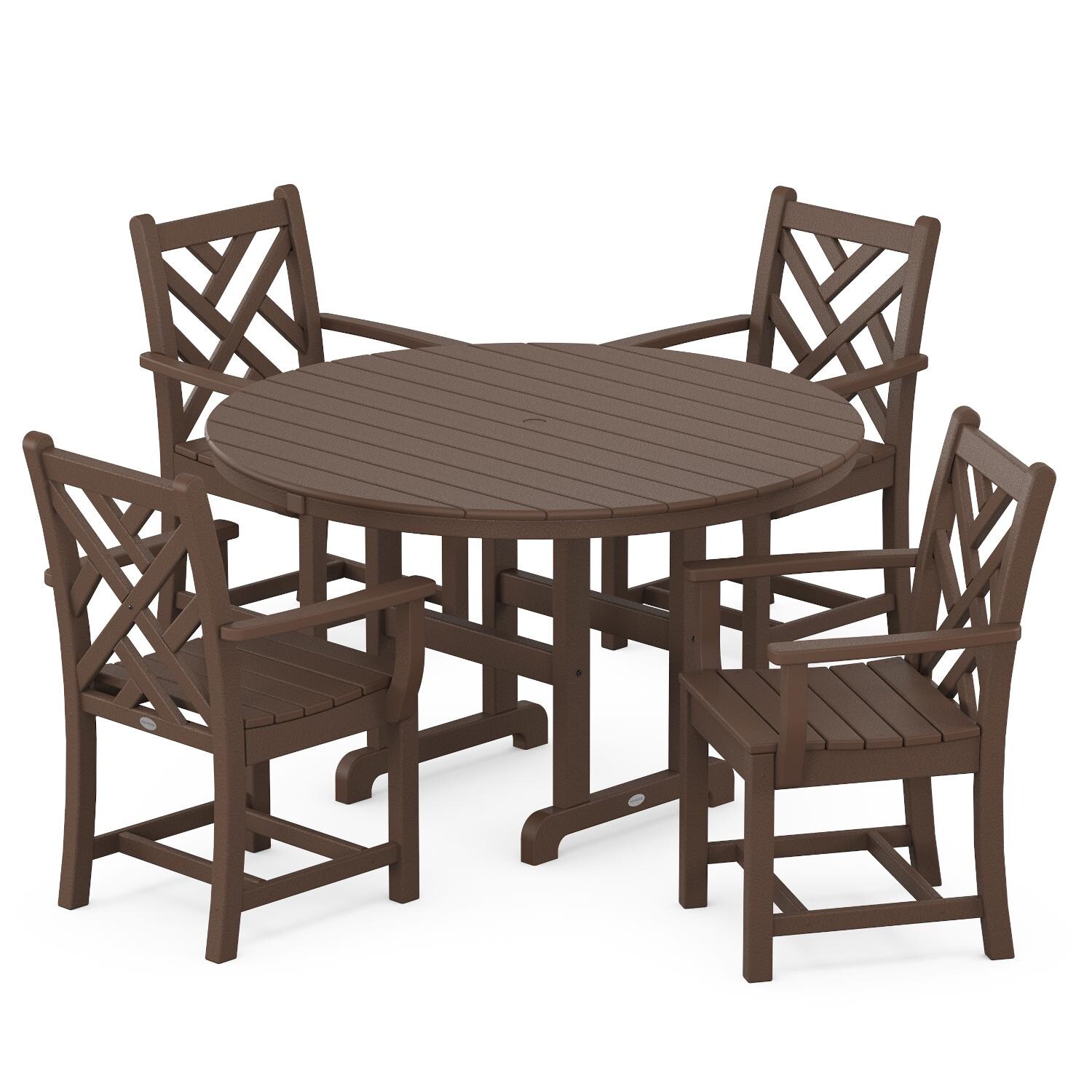 POLYWOOD Chippendale 5-Piece Round Arm Chair Dining Set - Mahogany