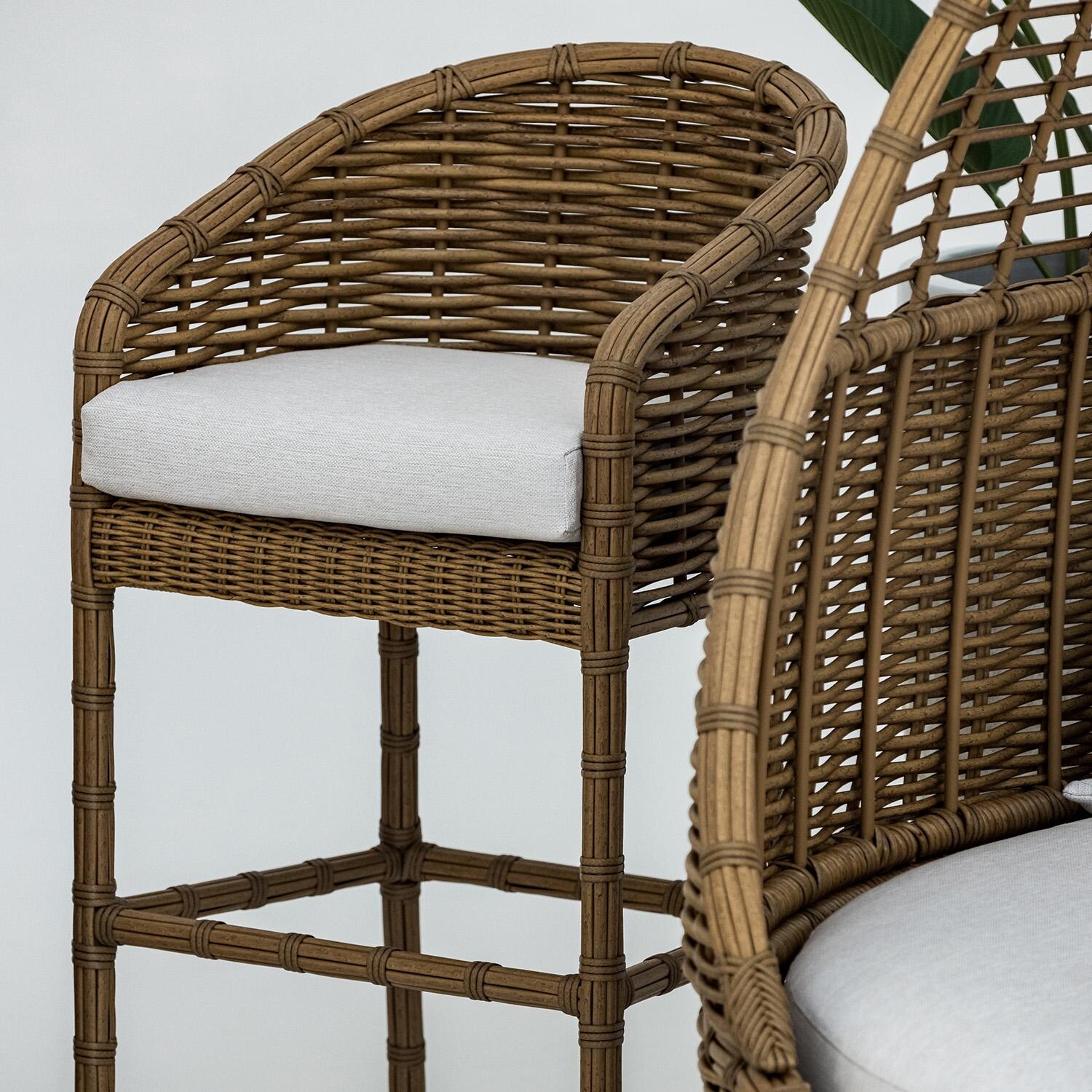 Playa Resin Wicker Counter Height Barstool in Medium Wood/Soothe Pearl by Sunset West - Angled - White Background thumbnail