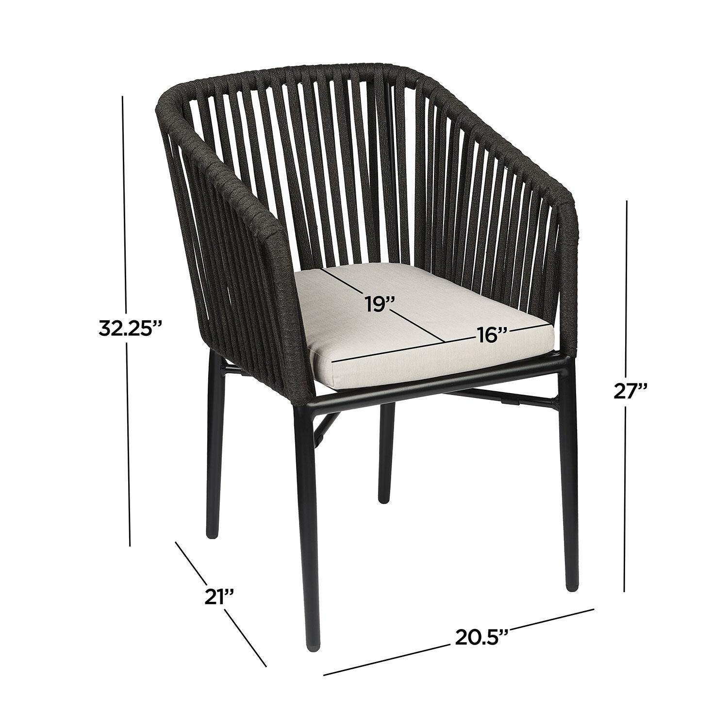 Canyon Bay 21 Inch Metal Outdoor Dining Chair Set of 2 in Black W/ Sunbrella Cushions by Lakeview Outdoor Designs - Diagram - Dimensional thumbnail