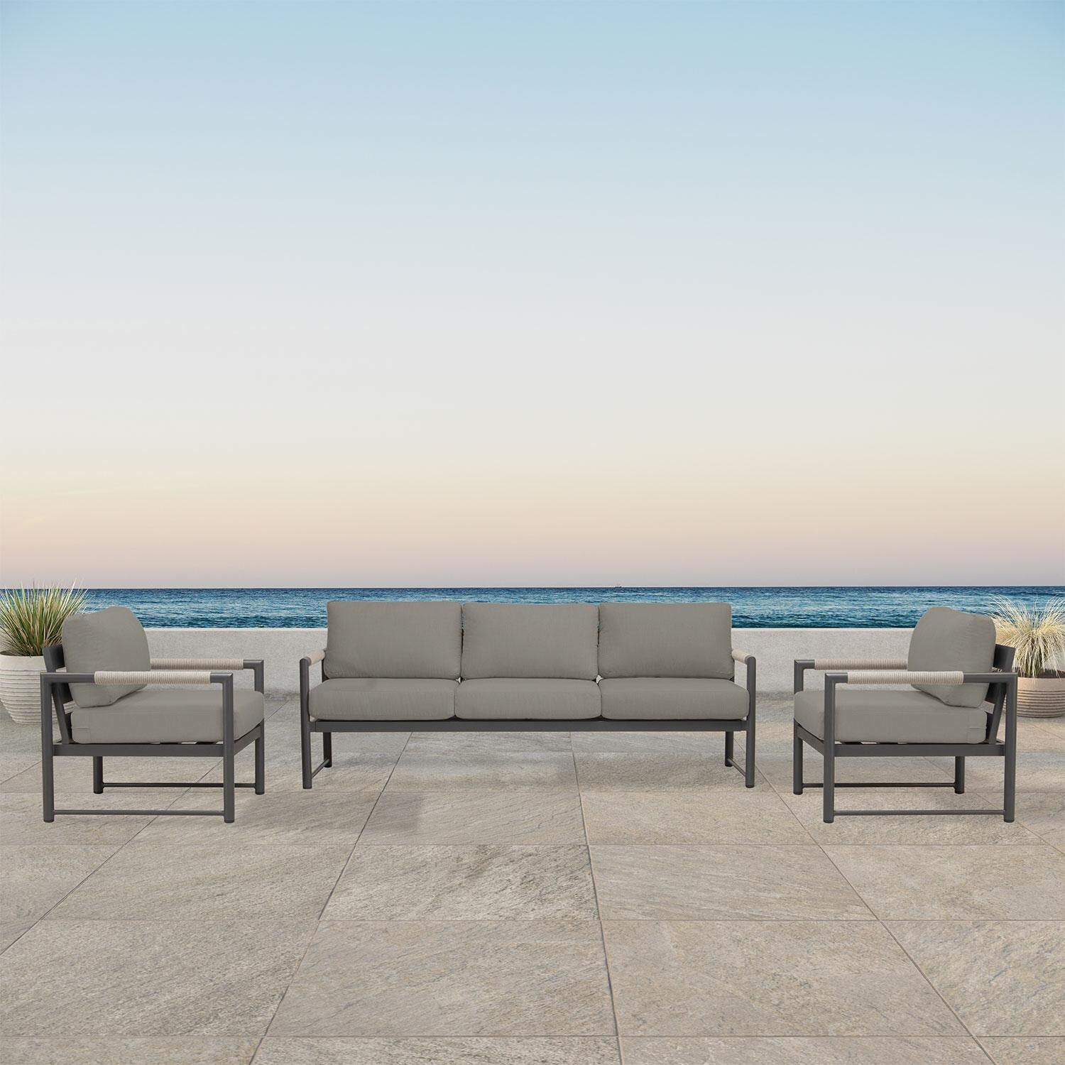 Lakeview AVEBAY-SL-PG-SET141-CC Avenue Bay Slate/Pebble Gray Sofa Club Chair Set - Canvas Charcoal - On Patio - Lifestyle thumbnail