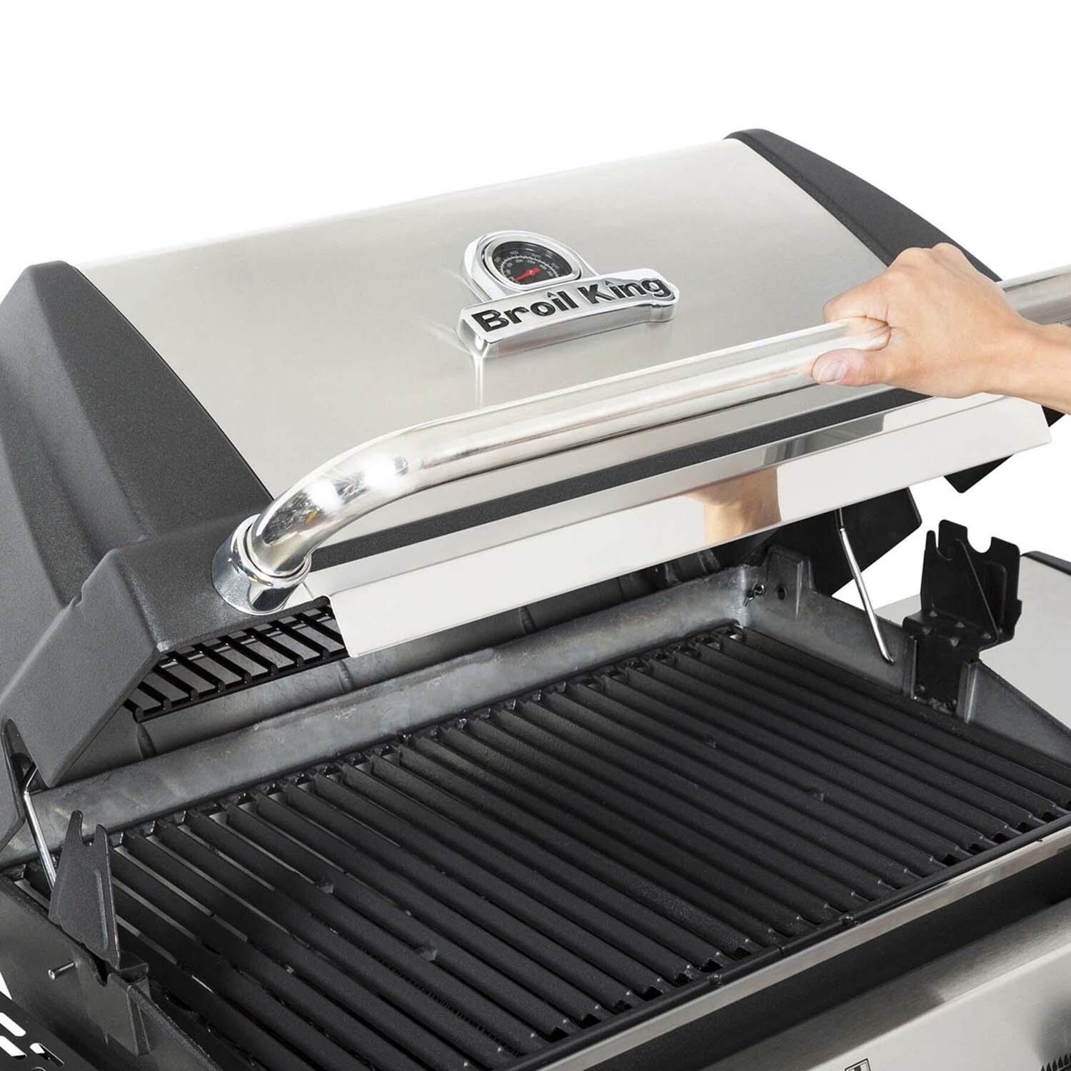 Broil King 946884 23 1/2 Inch Signet 390 Propane Gas Grill - Lid Up Close Up - White Background thumbnail