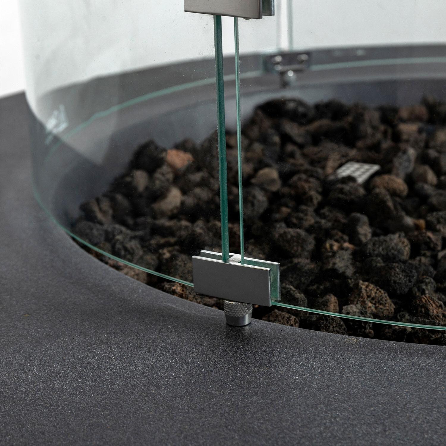 Glenwood 42-in Round Concrete Propane Fire Pit w/ Push Button Ignition in Graphite by Lakeview Outdoor Designs - Glass Wind Guard - Detail thumbnail