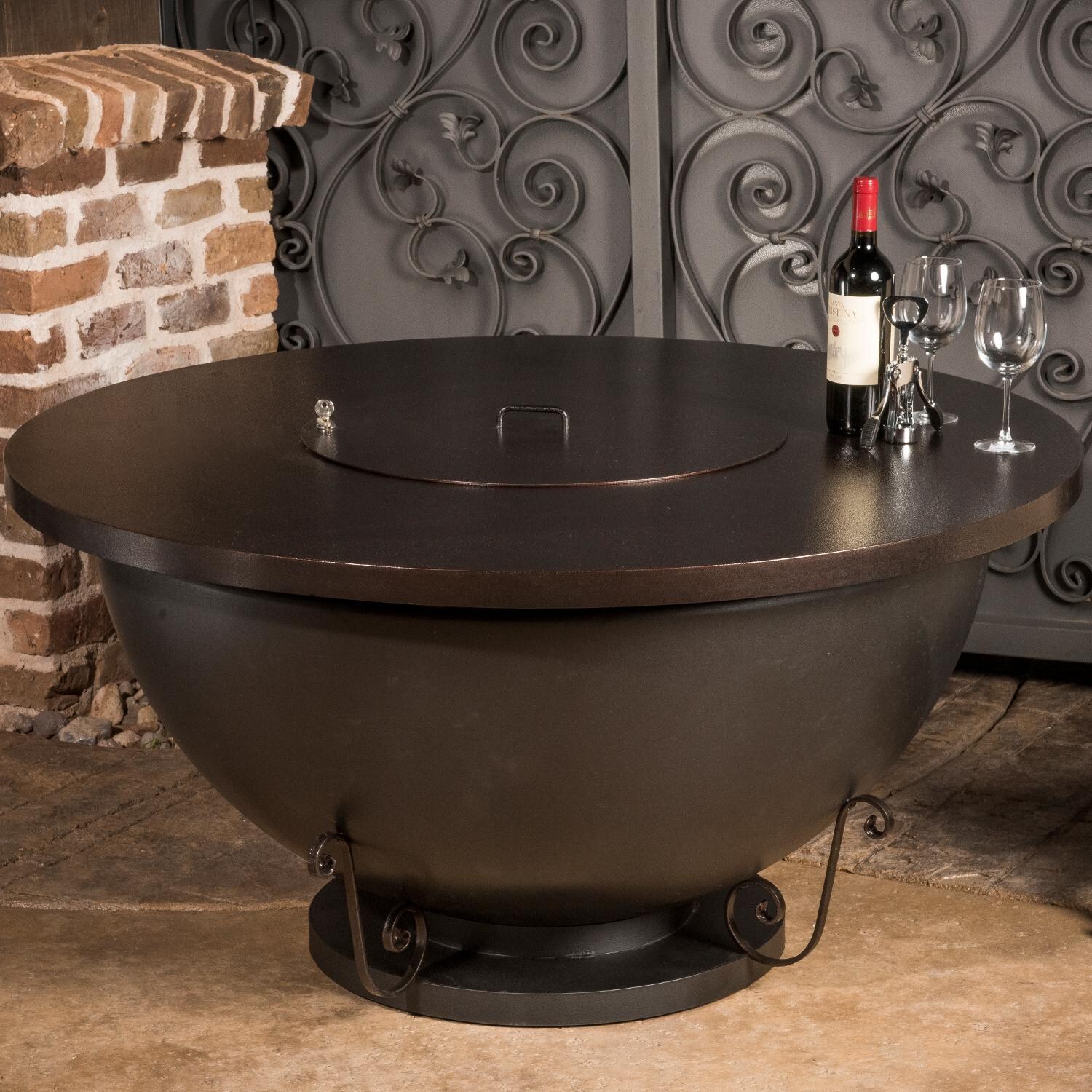 CC Products Opulent Bowl 48-Inch Round Propane Gas Fire Table - Media Lid On thumbnail