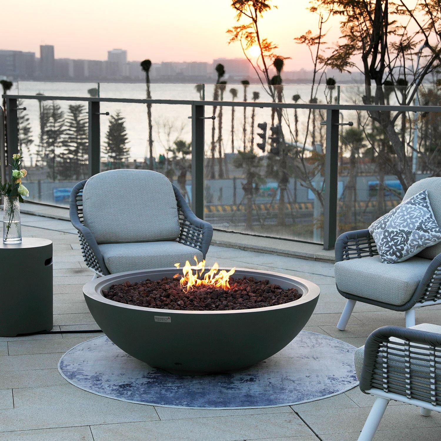 Elementi OFG420LG-NG Rose Bowl 48-in Natural Gas Concrete Fire Pit in Light Grey - On - Lifestyle thumbnail