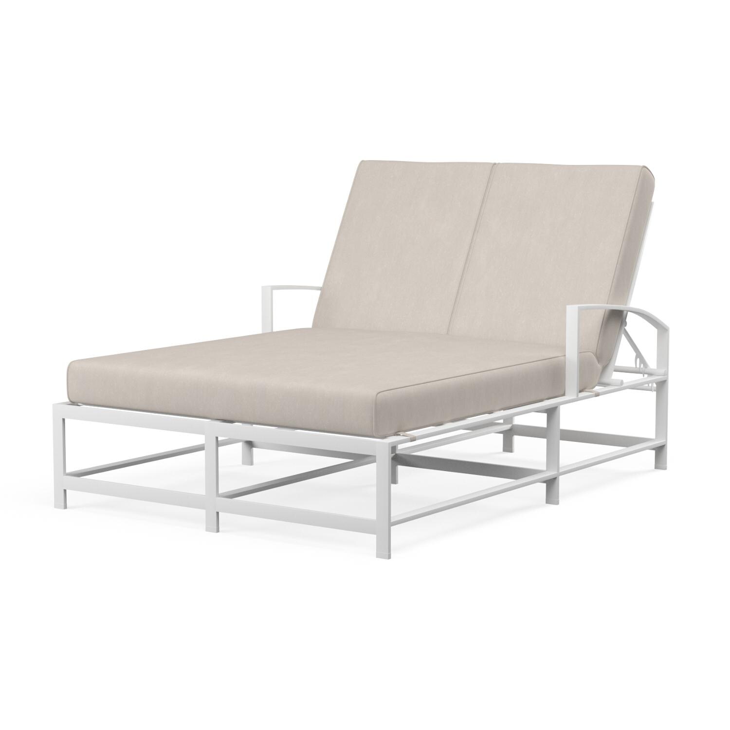 Bristol Aluminum Double Chaise Lounge in Satin White/Canvas Flax by Sunset West