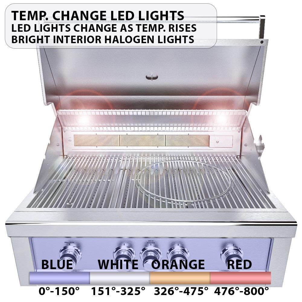 Sunstone Ruby4BIR-LP Ruby 36-in 4-Burner Built-In Propane Gas Grill & Rotisserie - Temp. Change LED Lights - White Background thumbnail