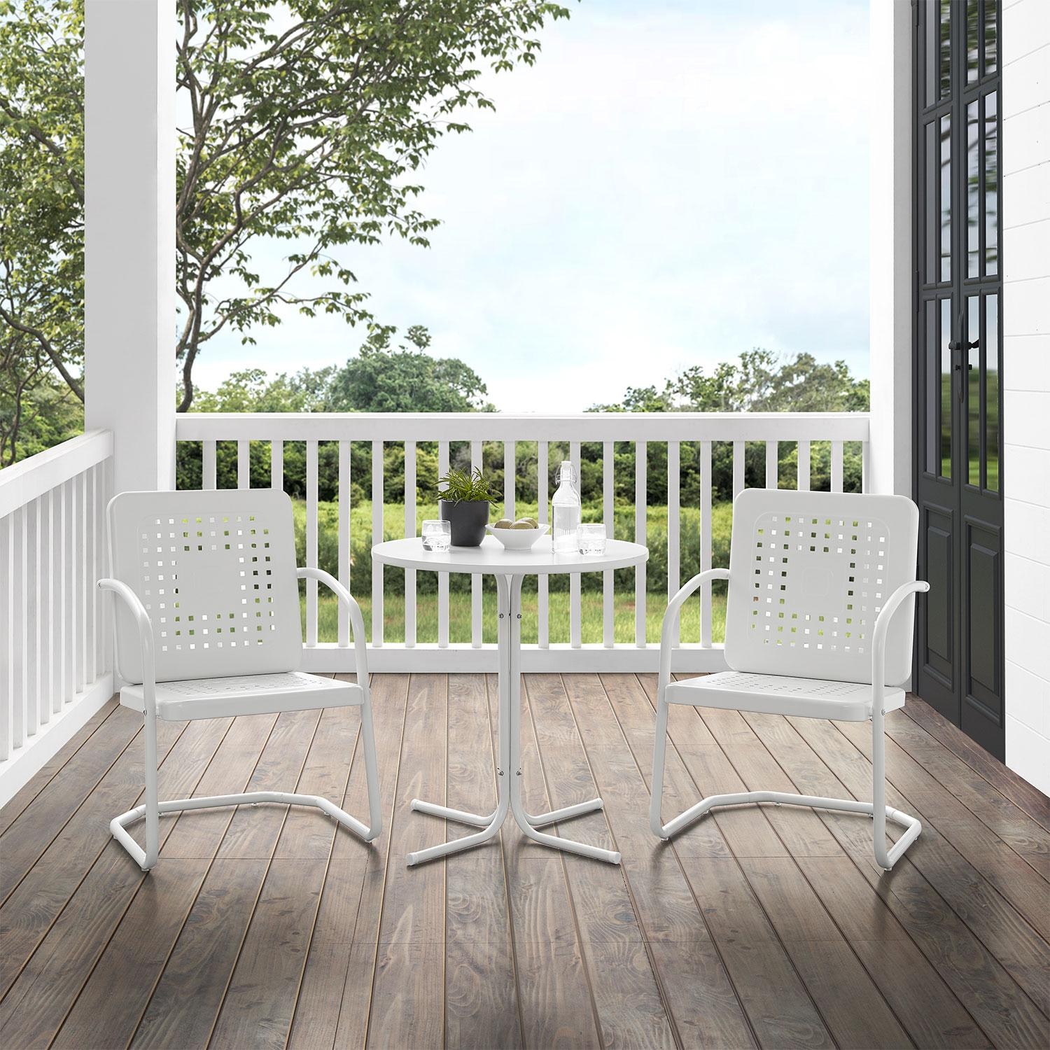 Ultimate Patio UP-32242WH 3Pc Retro Outdoor Bistro Set in White Gloss - On Patio - Lifestyle thumbnail