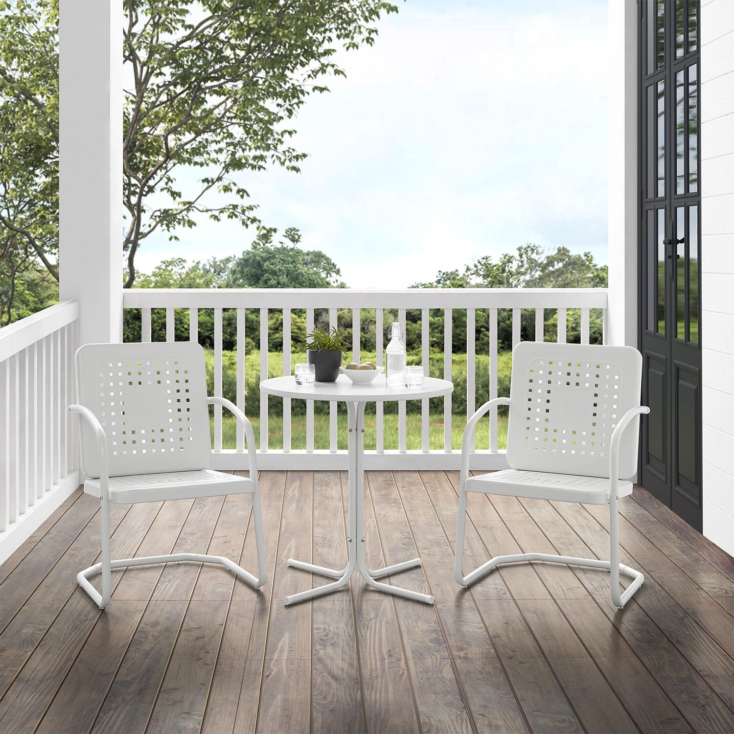 Ultimate Patio UP-32242WH 3Pc Retro Outdoor Bistro Set in White Gloss - On Patio - Lifestyle thumbnail