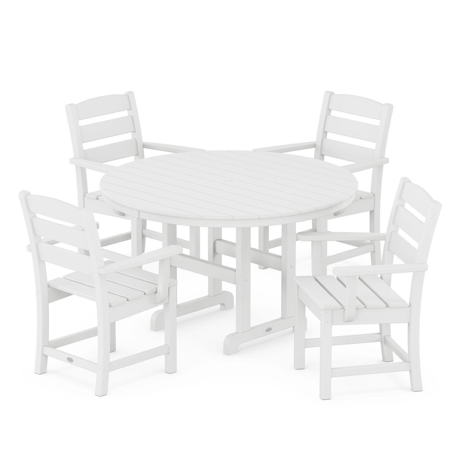 POLYWOOD PWS648-1-WH Lakeside 5-Piece Round Arm Chair Dining Set - White thumbnail