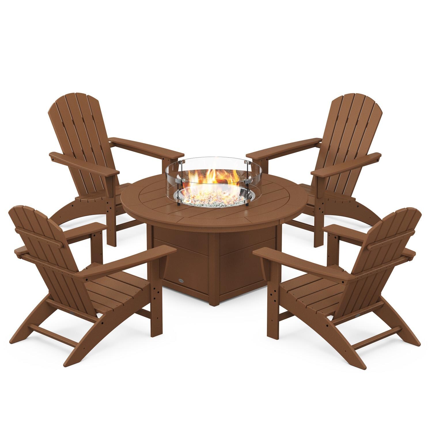 Nautical 5 Pc Recycled Plastic Fire Pit Seating Set in Teak by POLYWOOD