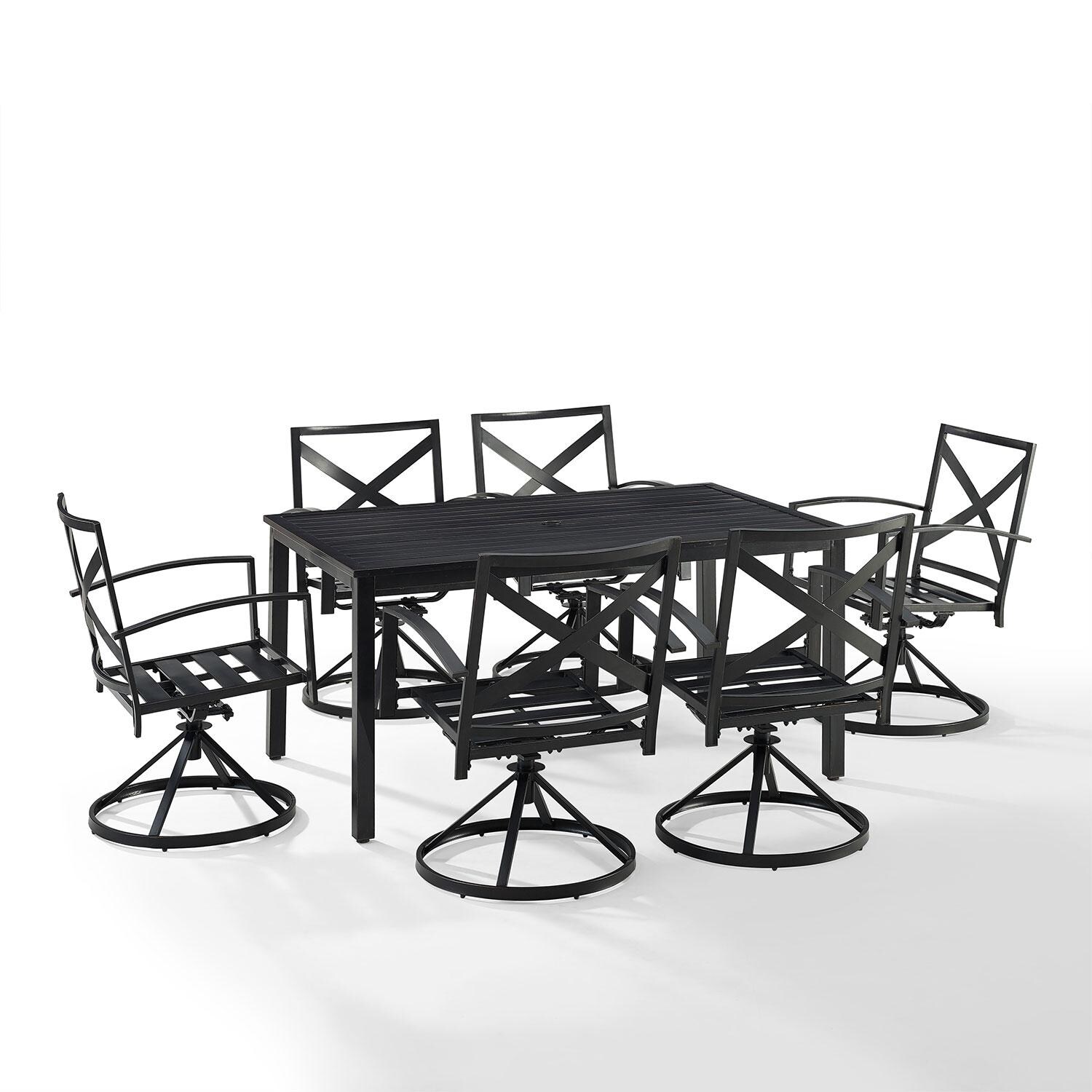Ultimate Patio UP-82255BZ-MI 7Pc Outdoor Dining Set in Mist W/ Swivel Chairs - Cushions Removed - White Background thumbnail