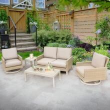 Lafitte 5 Piece Wicker Patio Conversation Set W/ Swivel Club Chairs & Sunbrella Canvas Taupe Cushions By Lakeview Outdoor Designs image