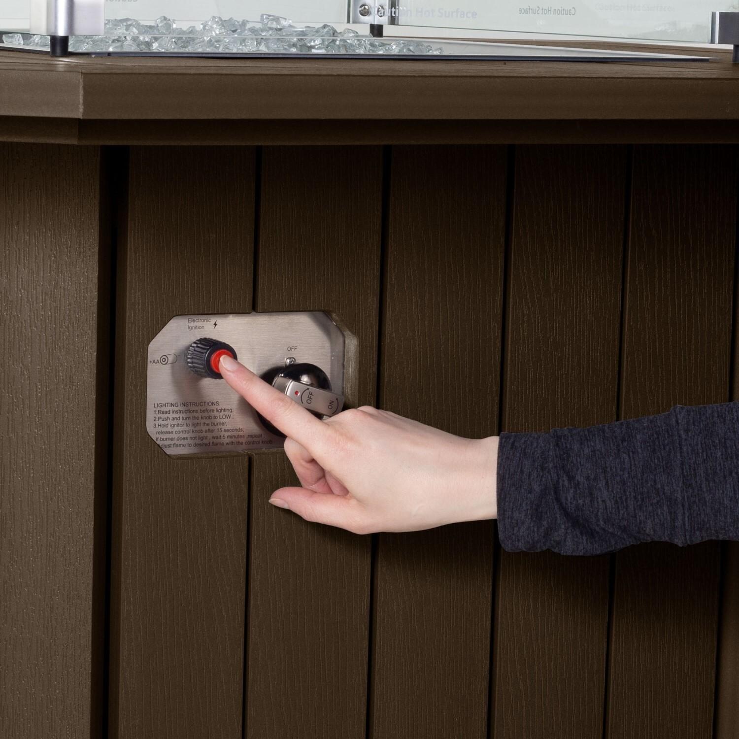 Harborview Octagonal Fire Pit Table in Weathered Acorn by Lakeview Outdoor Designs - Push Button Ignition - Detail thumbnail