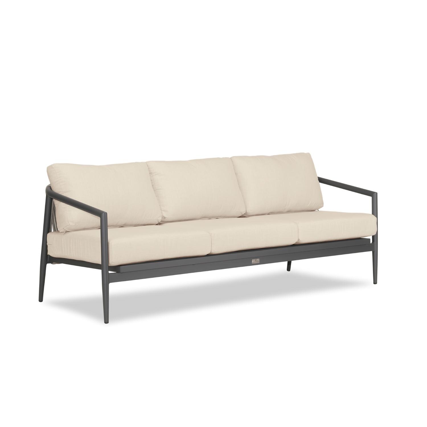 Lakeview Midnight Cove 3 Person Aluminum Sofa in Slate/Pebble Gray/Canvas Flax - Angled - White Background thumbnail