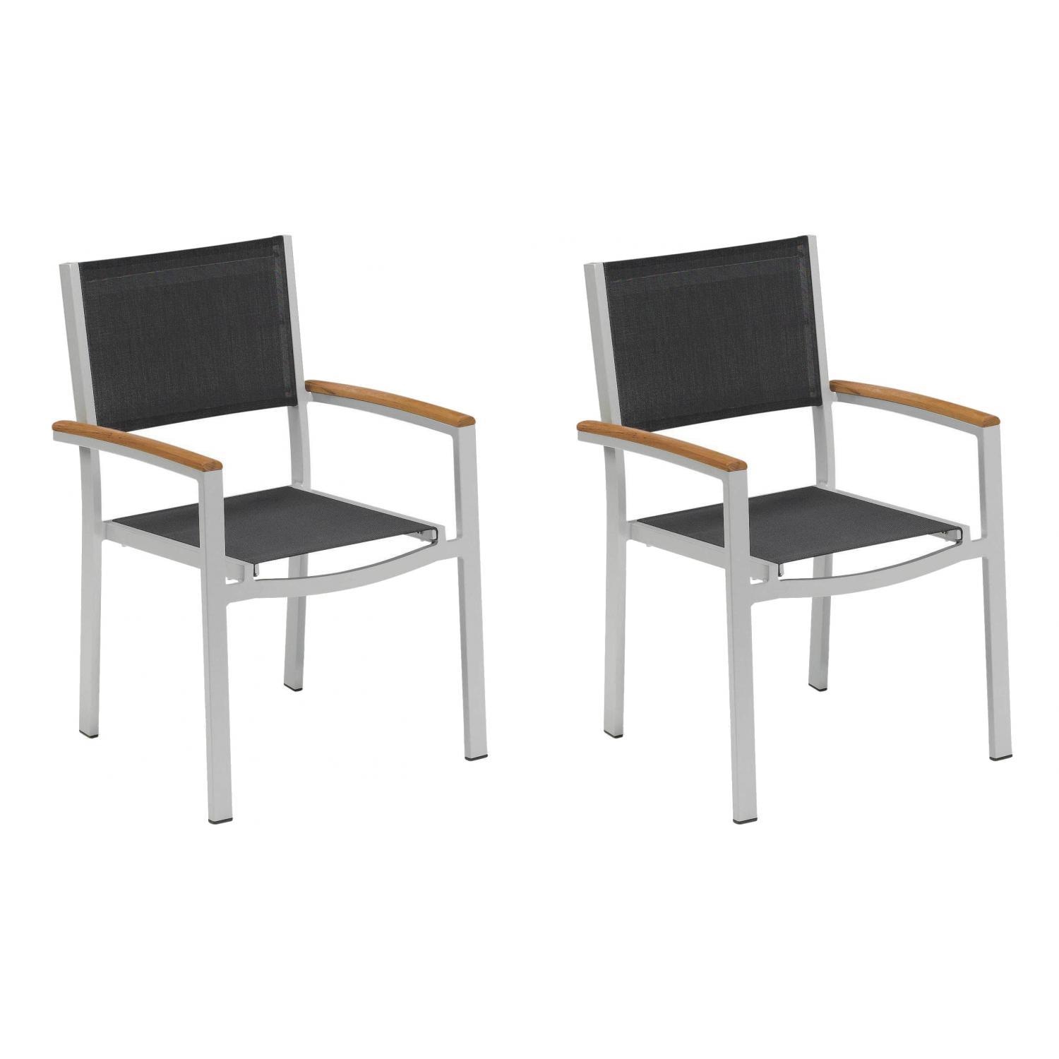 Travira Aluminum Dining Arm Chair W/ Black Sling & Natural Tekwood Armcaps By Oxford Garden - Set Of 2 thumbnail
