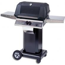 MHP WNK4DD Propane Gas Grill With Stainless Steel Shelves And Stainless Grids On Black Cart image