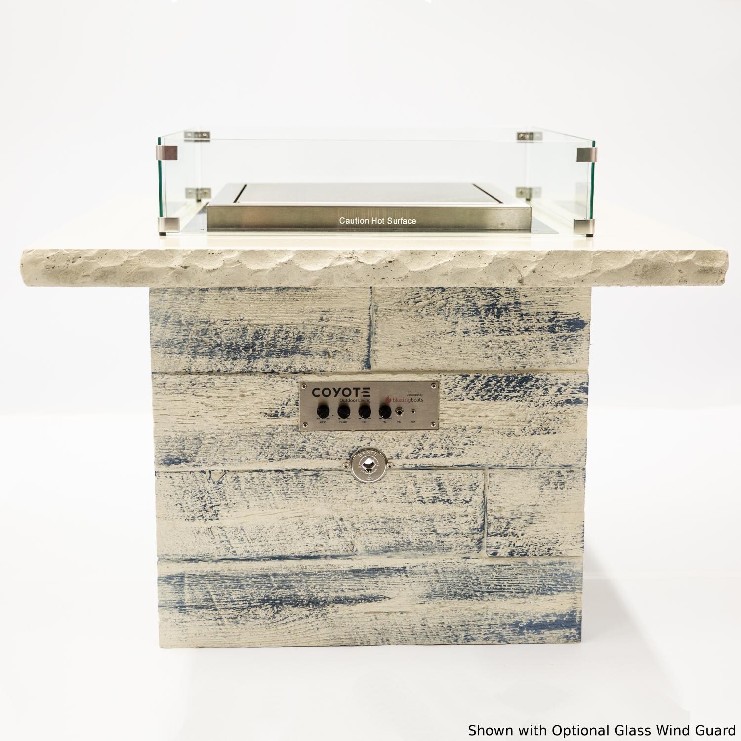 Blazing Beats Dancing Flame Fire Table with Cape Cod Finish - Front View - Optional Wind Guard Shown thumbnail