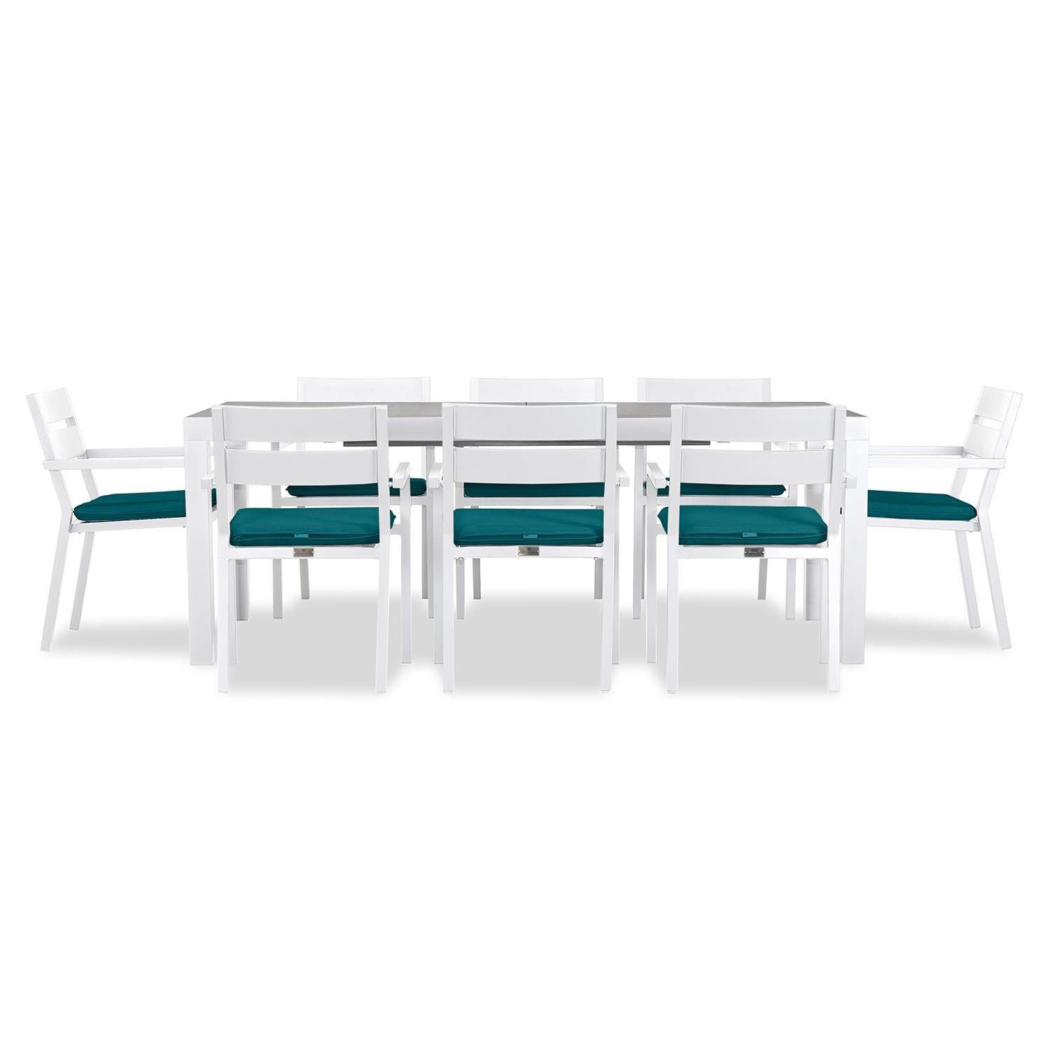Calm Bay 9 Pc Extendable Dining Set in White/Concrete/Spectrum Peacock by Lakeview - White Background 3 thumbnail