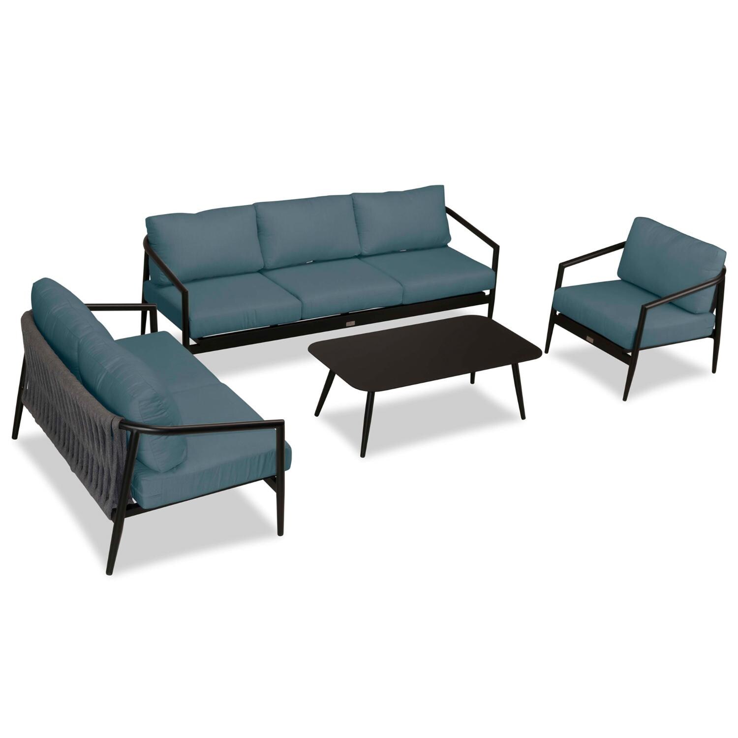 Lakeview Midnight Cove 4 Pc Aluminum Sofa Loveseat Seating Set in Black/Carbon/Cast Lagoon - Top - White Background thumbnail