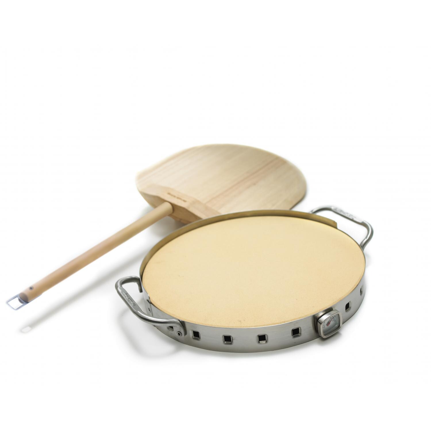 Broil King 13-Inch Ceramic Pizza Stone With Stainless Steel Cradle & Pizza Peel - Full View thumbnail