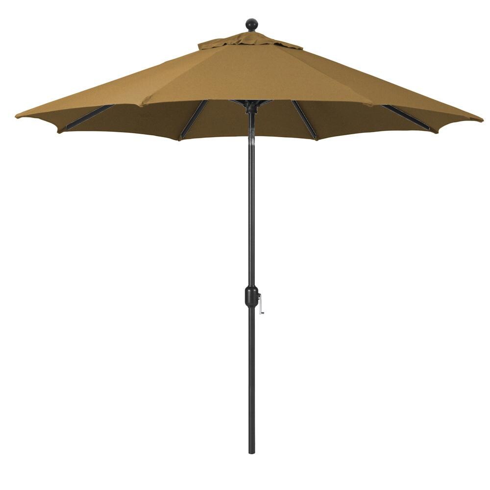Galtech 9 Ft. Octagonal Aluminum Patio Market Umbrella W/ Crank Lift And Deluxe Auto Tilt - Black Frame W/ Sunbrella Canvas Teak Canopy image