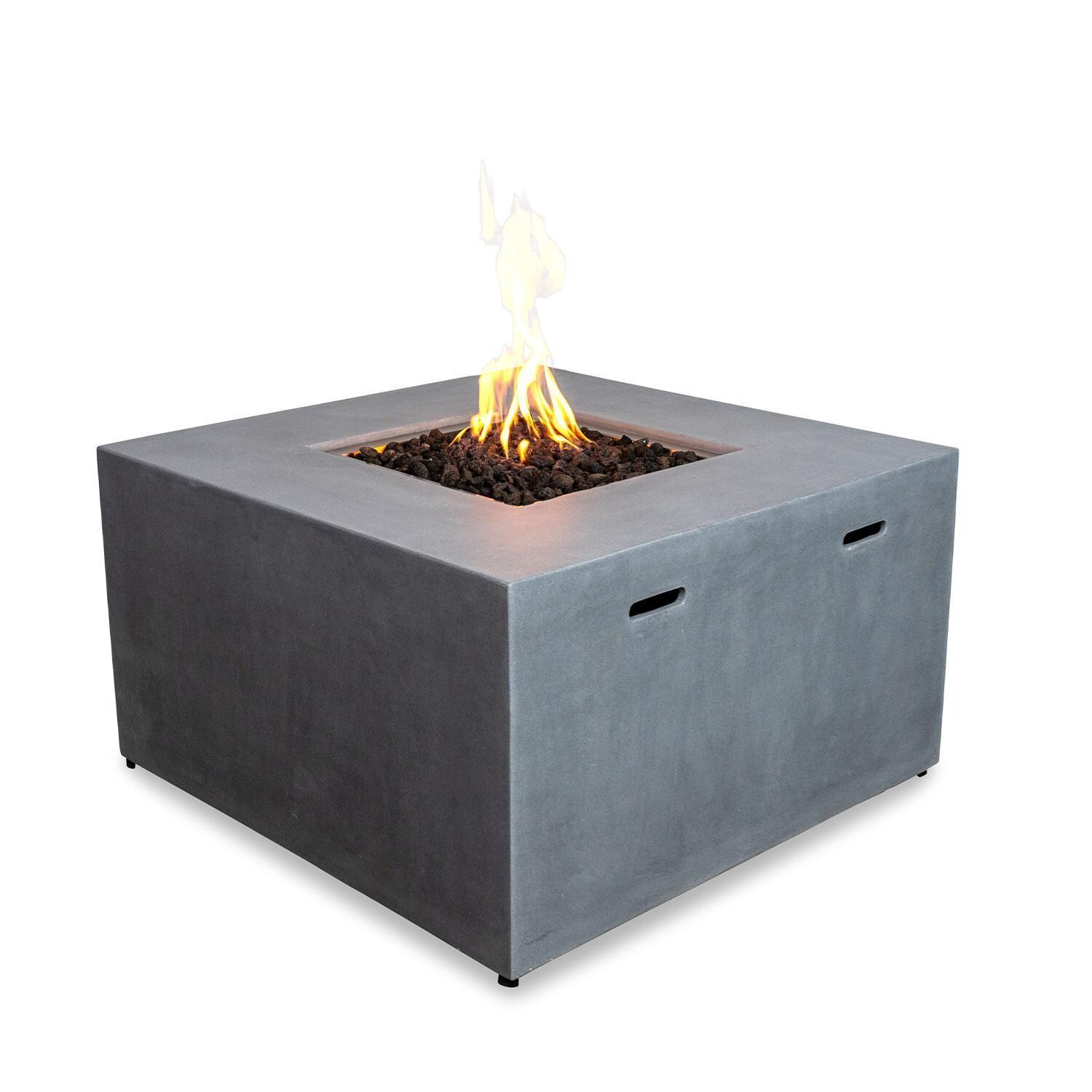 Glenwood 42-in Square Concrete Propane Fire Pit w/ Hidden Propane Tank in Natural Gray by Lakeview Outdoor Designs - Side View - White Background thumbnail