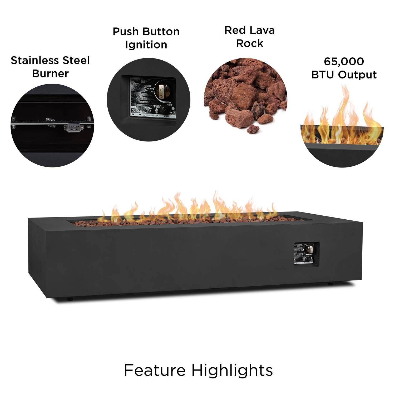 Elysian 70 Inch Rectangular Powder Coated Steel Propane Fire Pit Table in Black by Lakeview Outdoor Designs - Features thumbnail
